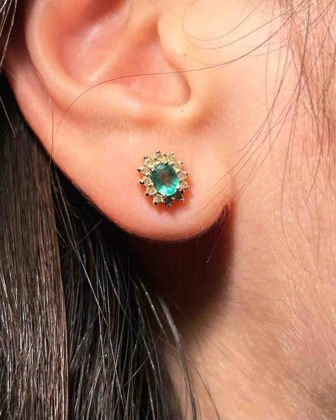 &quot;Elayda&quot; Emerald &amp;amp; Diamond Daisy Earrings