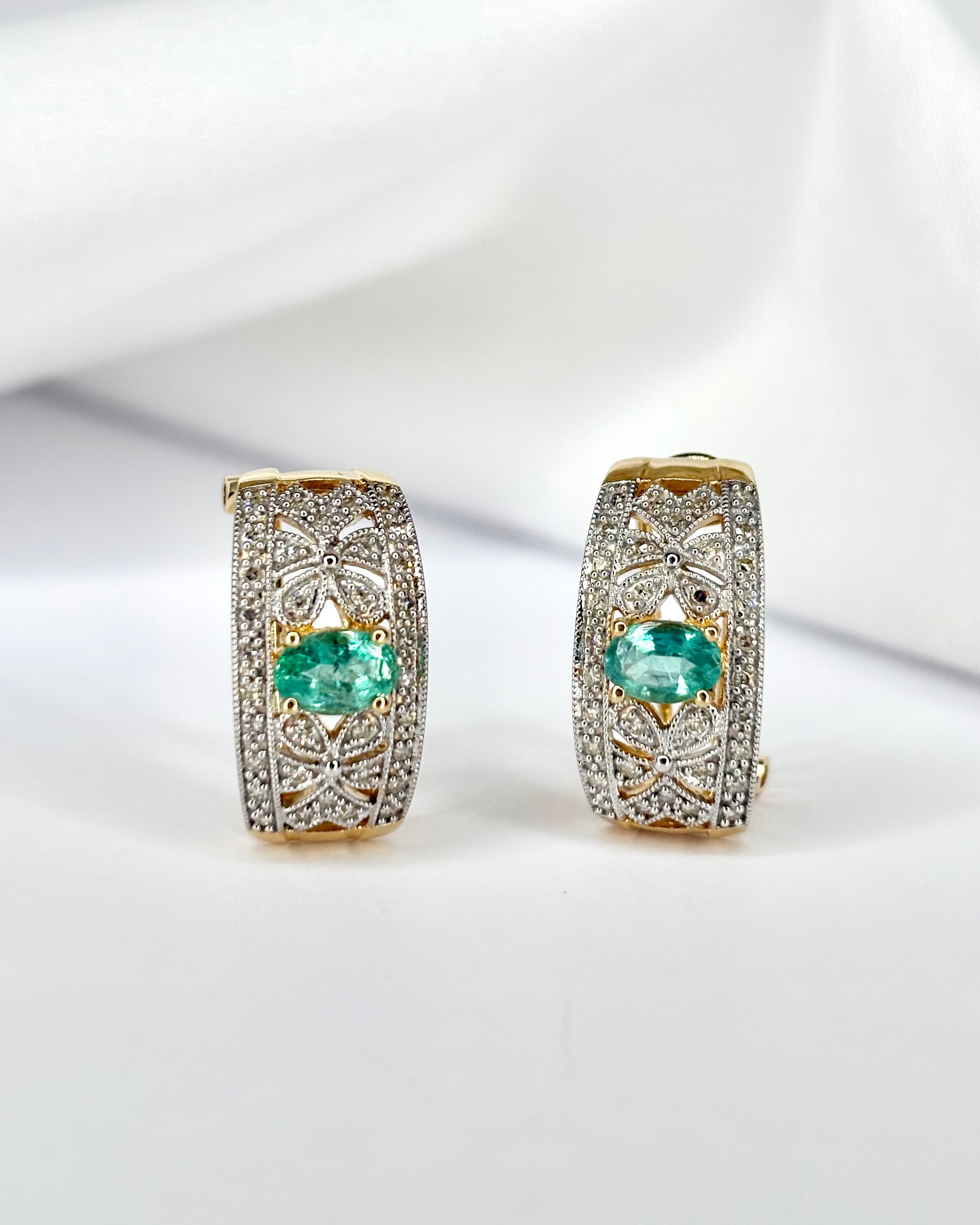 Emerald Earrings 1 carat &amp; 68 Diamonds "Veronica"