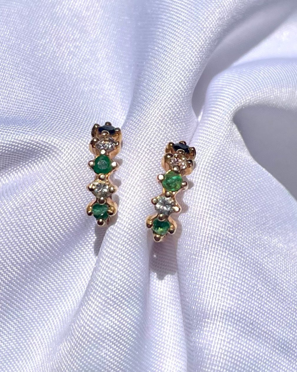 "Alma" Emerald &amp;amp; Diamond Half Hoop Earrings