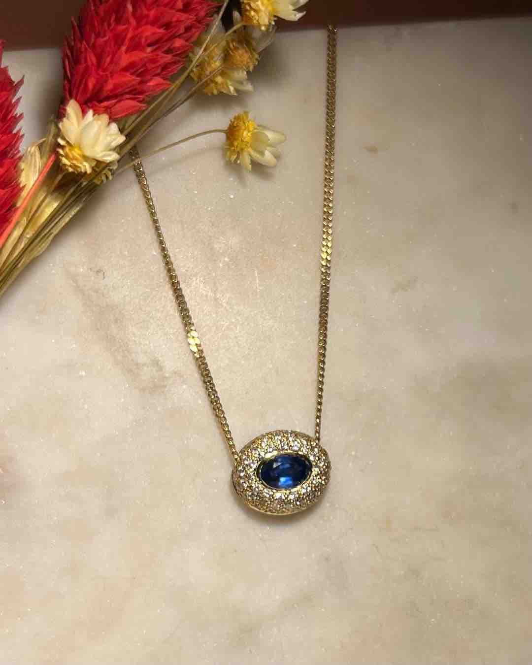 Collier Vintage Saphir Azur &amp; Diamants &quot;Maéva&quot;