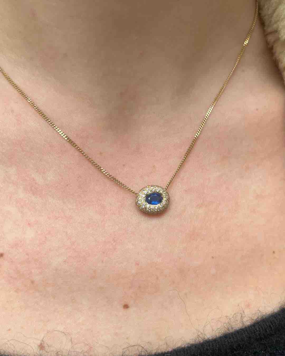 Collier Vintage Saphir Azur &amp; Diamants &quot;Maéva&quot;
