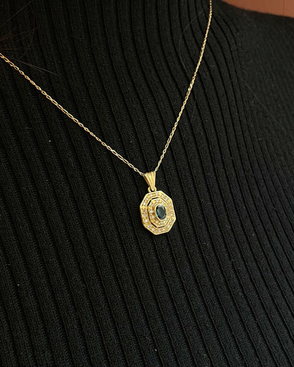 Pendentif style Art-Déco Saphir &amp; 28 Diamants &quot;Ezra&quot;