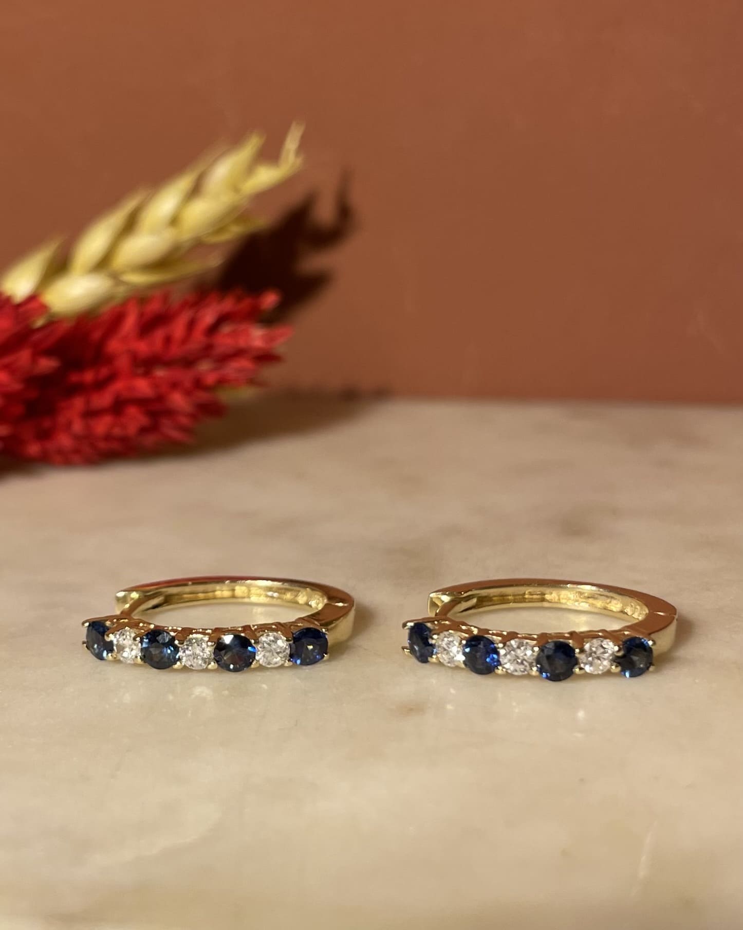 8 Sapphire &amp;amp; 6 Diamond "Henleys" Hoop Earrings