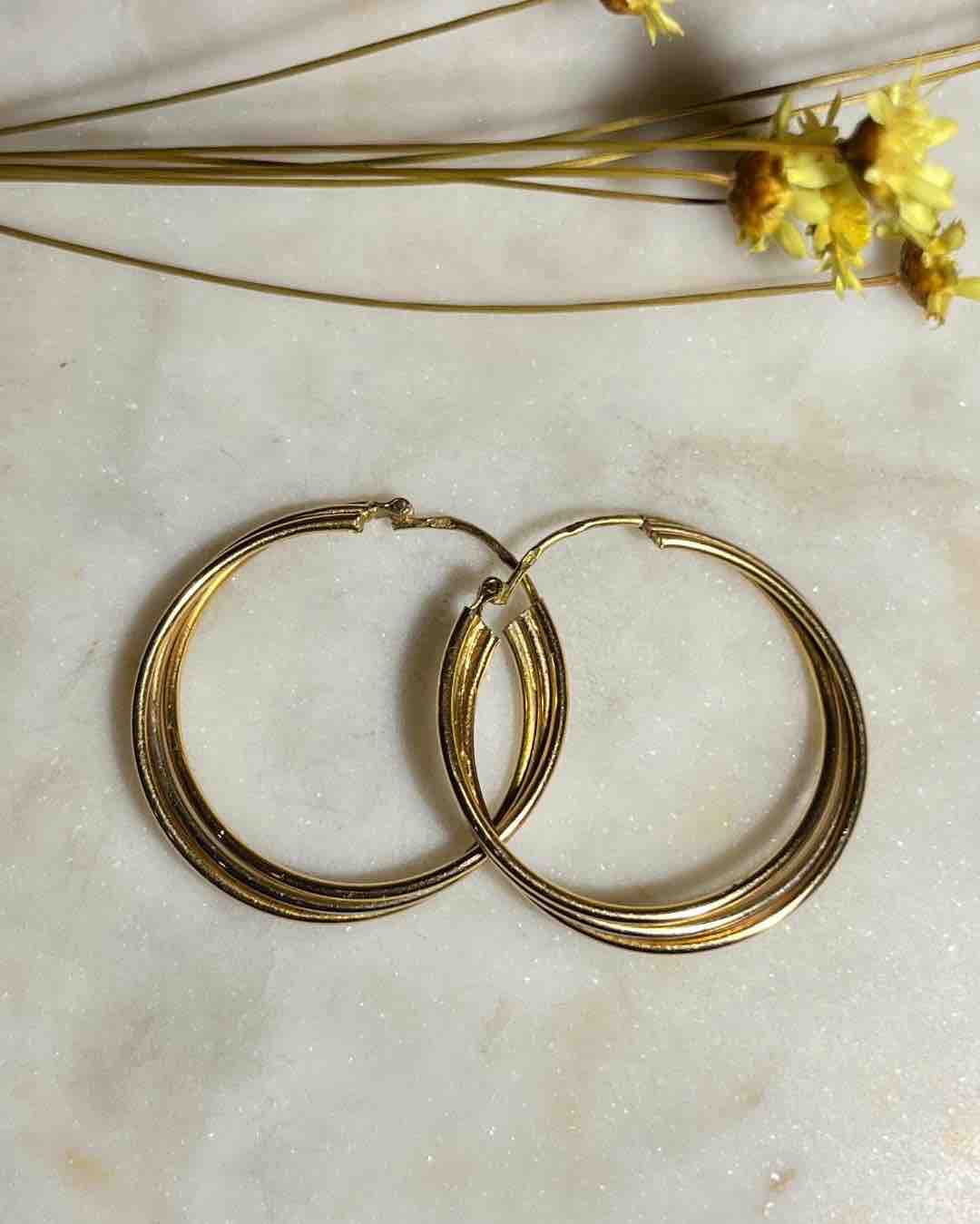 Vintage three-tone gold "Syla" twisted hoop earrings