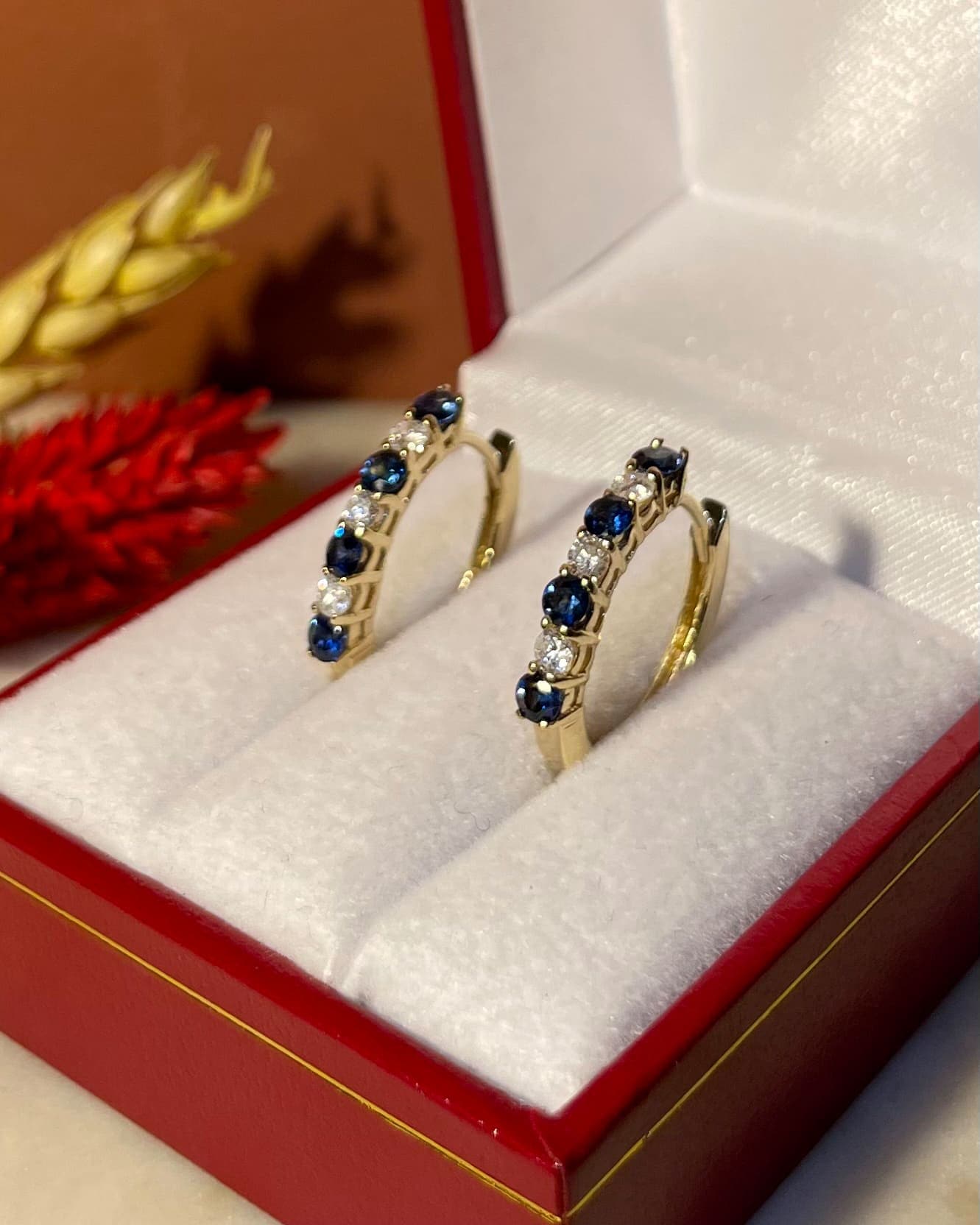 8 Sapphire &amp;amp; 6 Diamond "Henleys" Hoop Earrings
