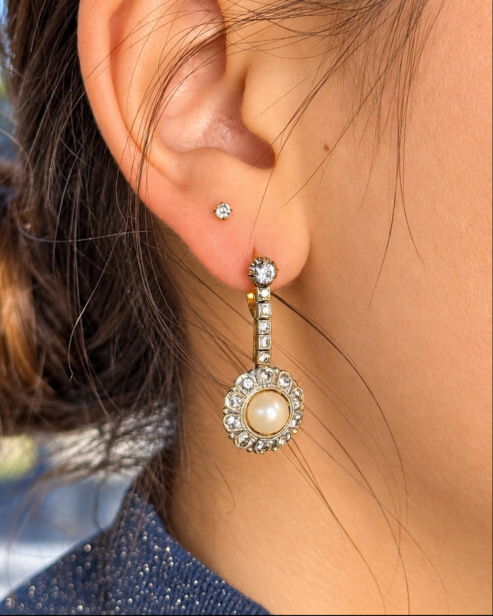 Dormeuses Perles &amp; Topazes Blanches 1.64 carat 6g "Leslie"
