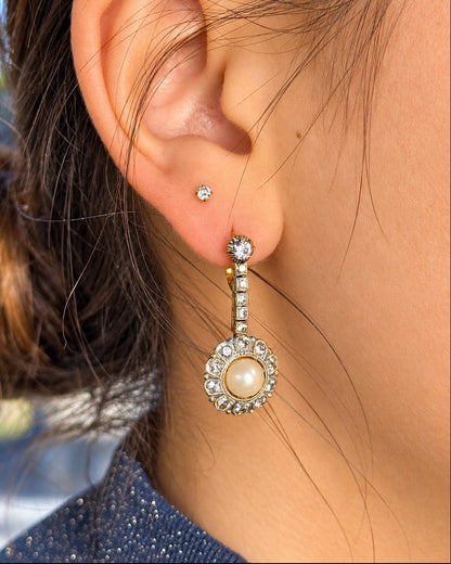 Dormeuses Perles &amp; Topazes Blanches 1.64 carat 6g "Leslie"