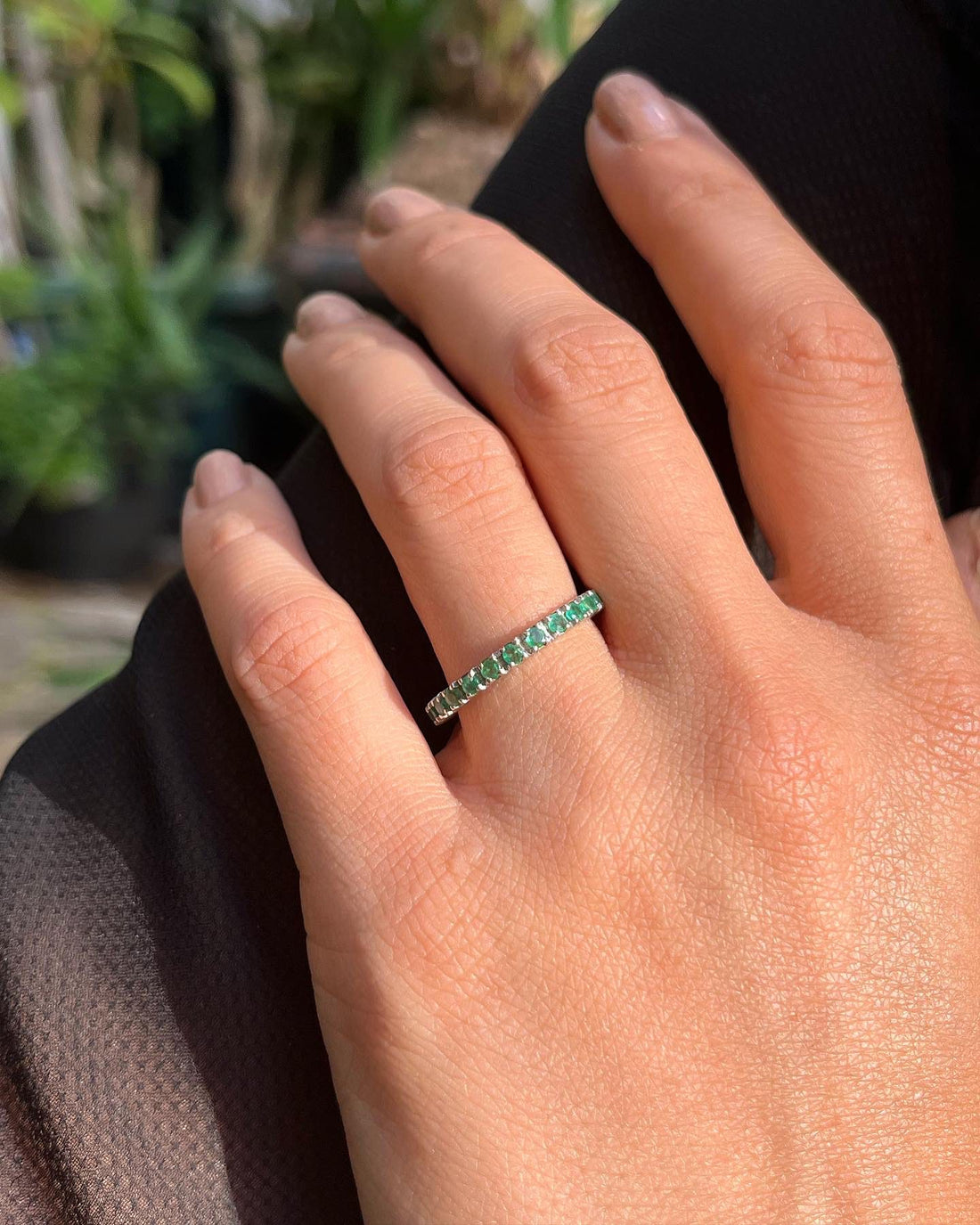&quot;Loralie&quot; Emerald Wedding Band