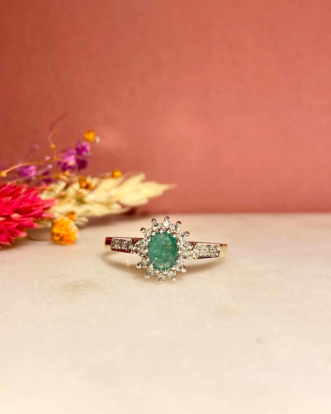 &quot;Jolene&quot; Emerald &amp;amp; Diamond Daisy Ring