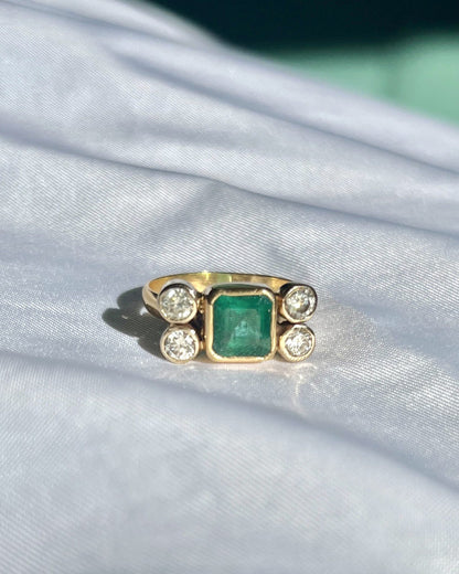 Bague Vintage émeraude &amp; diamants &quot;Ava&quot;