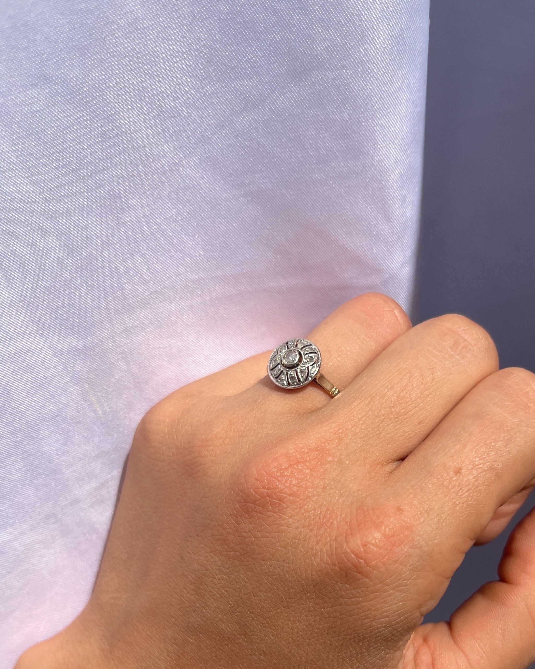 Bague Art-déco diamants, platine, or jaune "May"