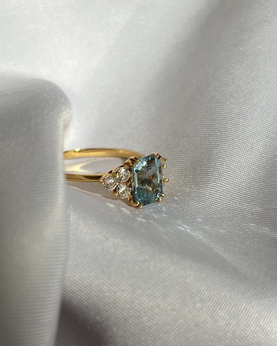 Bague Vintage Aigue-marine &amp; diamants &quot;Thaïs&quot;