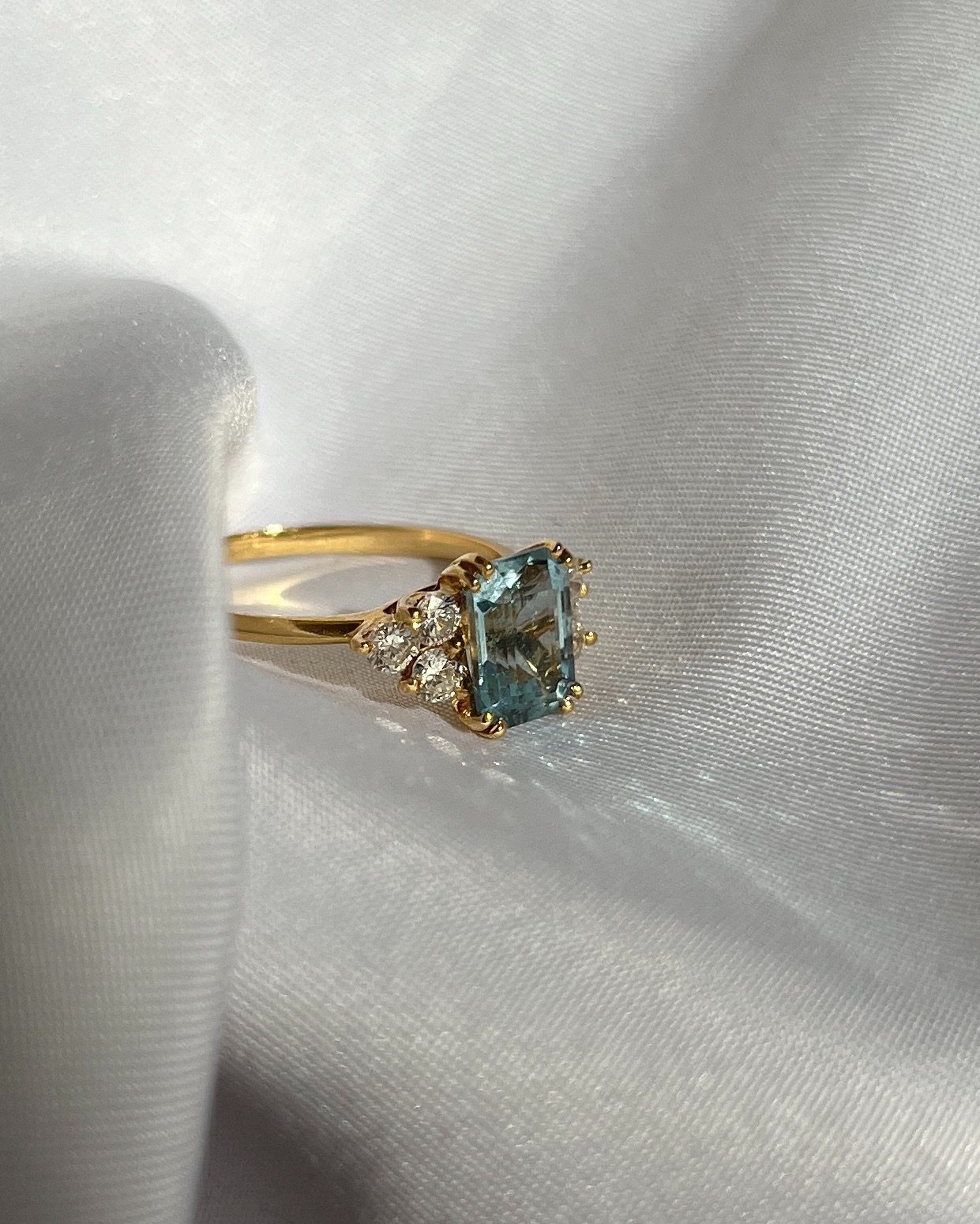 Bague Vintage Aigue-marine &amp; diamants "Thaïs"