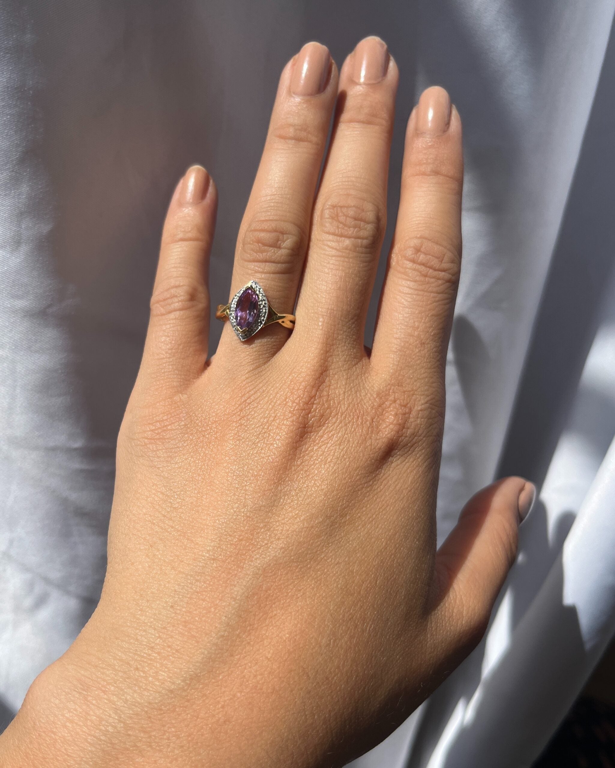 Bague Marquise diamants &amp; améthyste "Cassie"