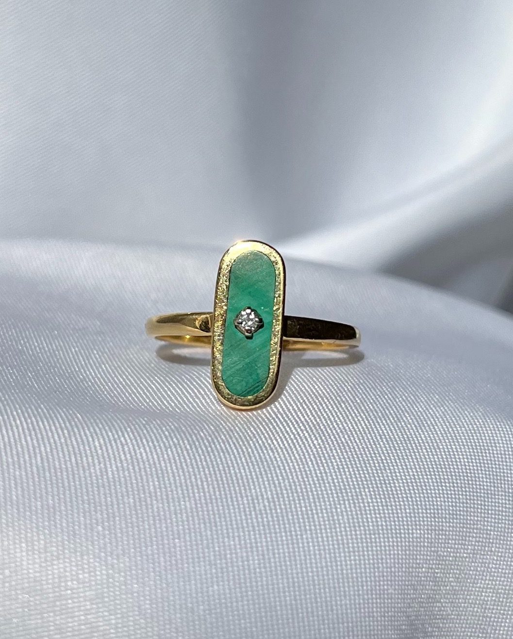 Bague vintage malachite et diamant "Cléo" - Elliade Paris