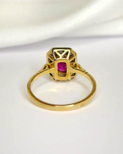 Art Deco Ruby 0.70 Carat &amp; Diamonds Ring "Sophie"