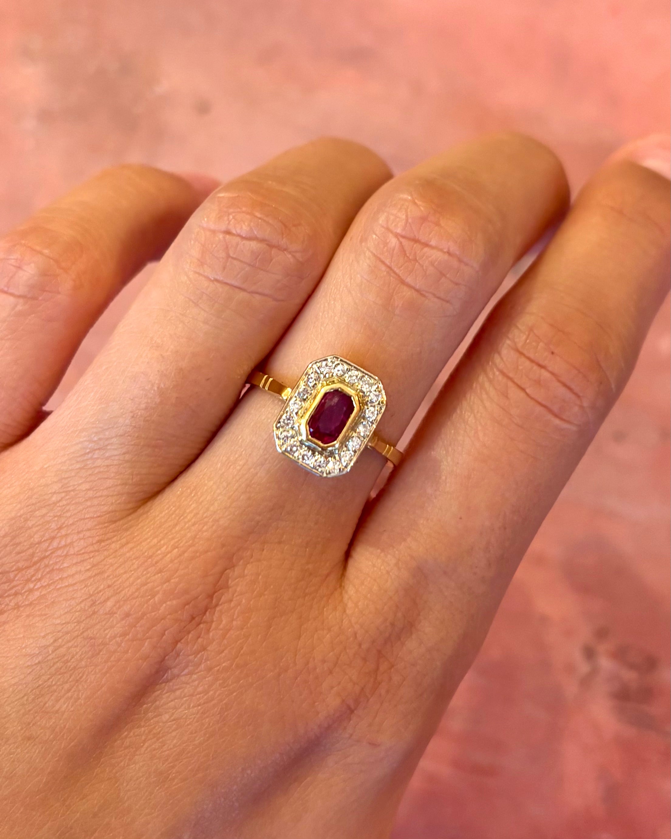 Art Deco Ruby 0.70 Carat &amp; Diamonds Ring "Sophie"
