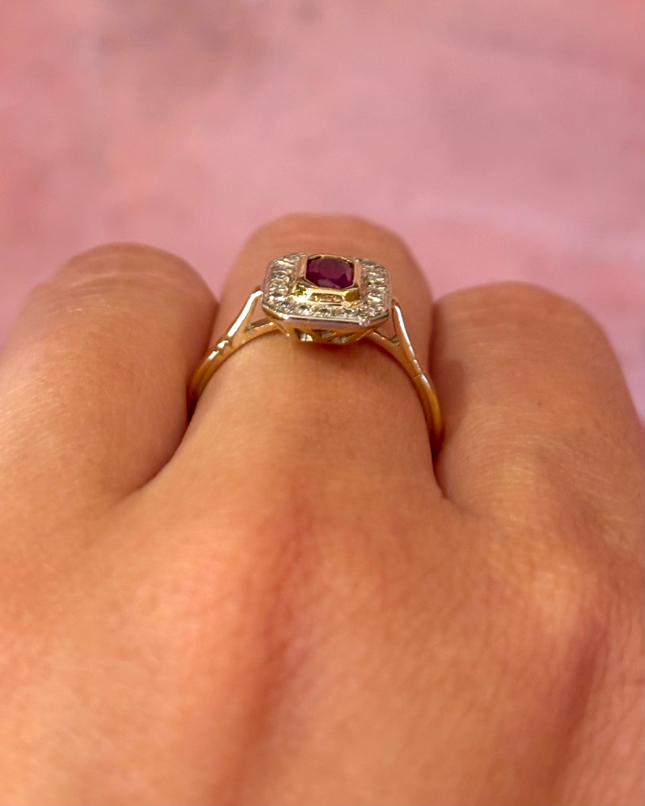 Art Deco Ruby 0.70 Carat &amp; Diamonds Ring "Sophie"