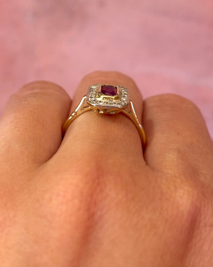 Art Deco Ruby 0.70 Carat &amp; Diamonds Ring "Sophie"