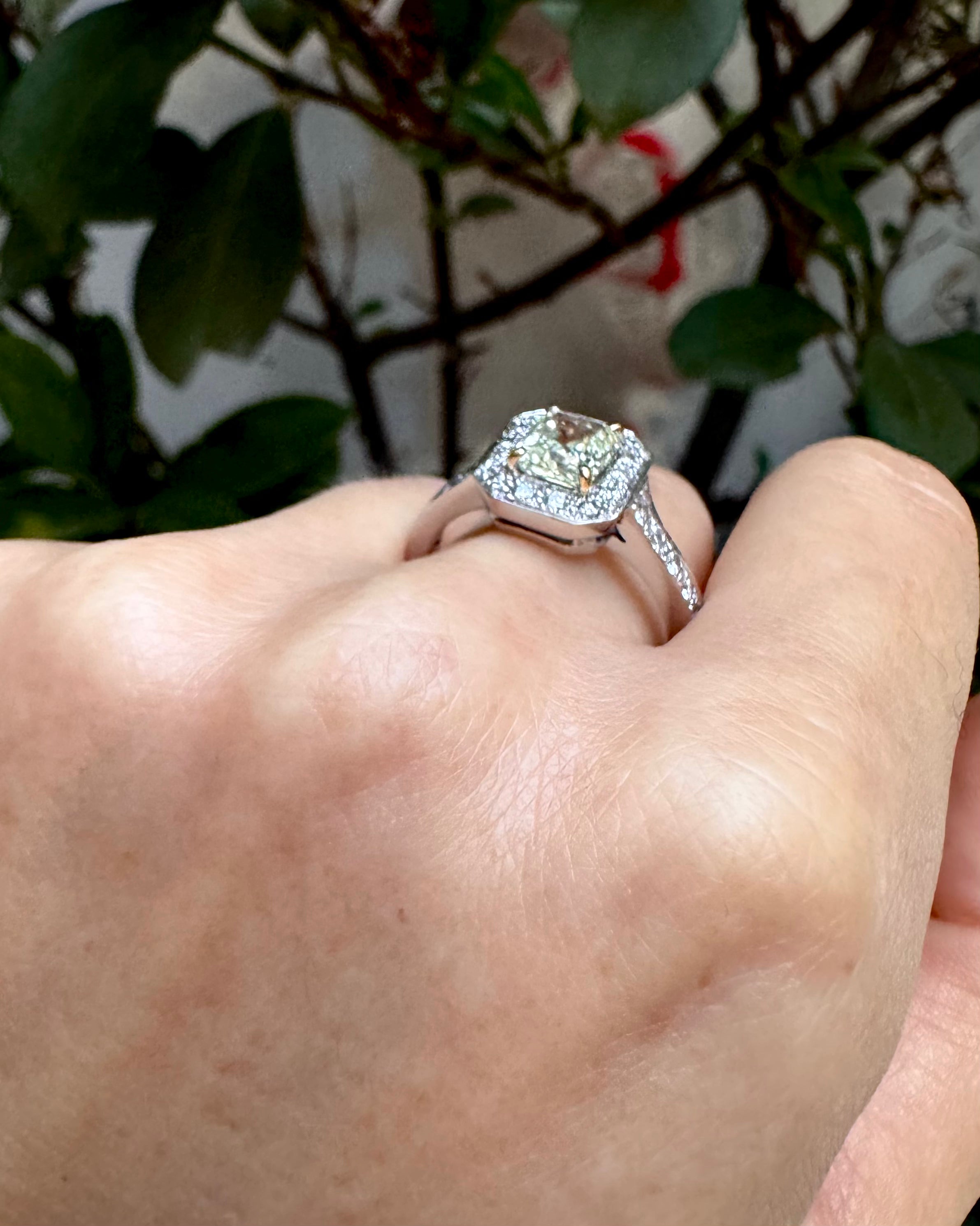 Fancy Light Yellow Diamond Ring &amp; White Diamonds 1.98 carats "Sam"