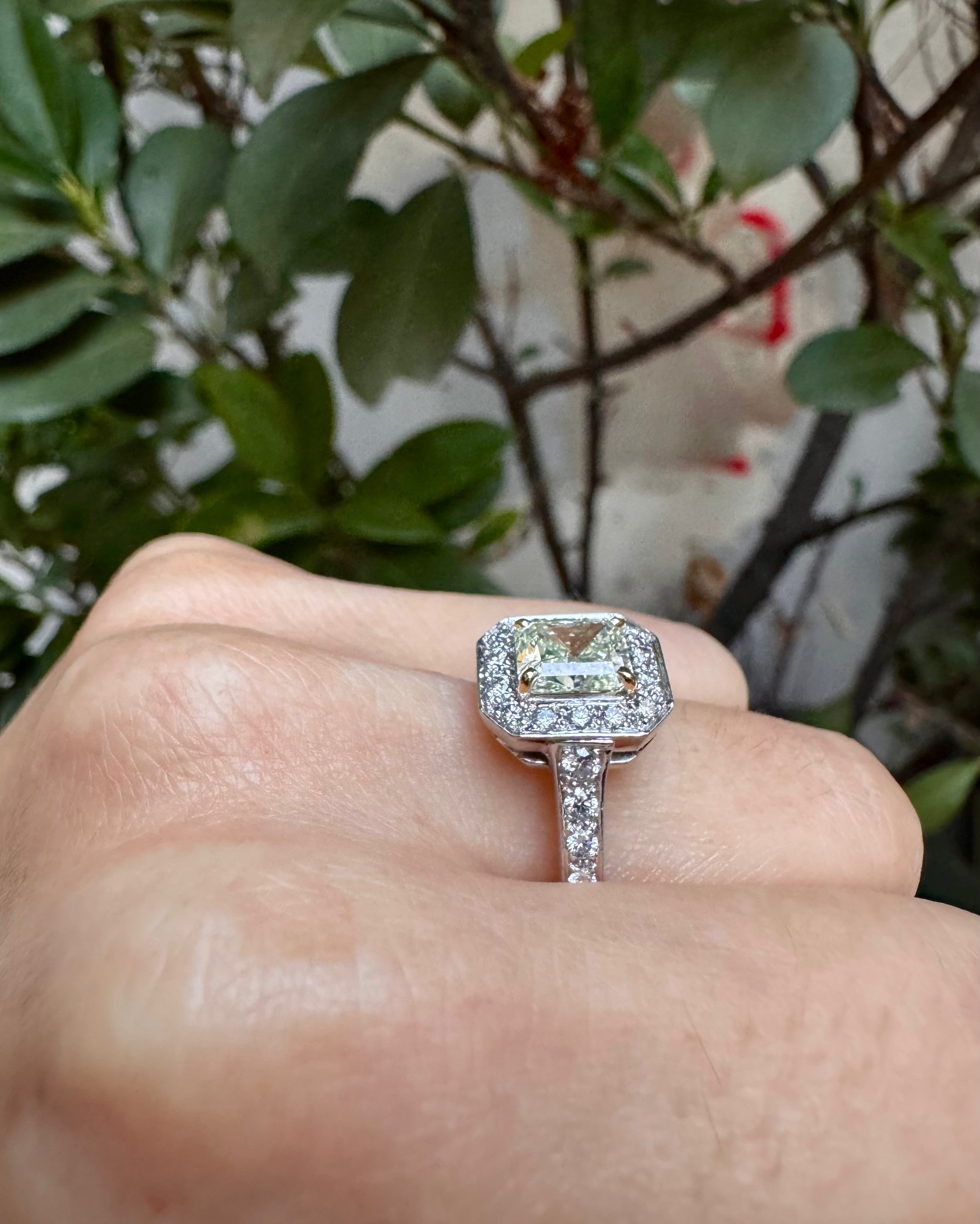Fancy Light Yellow Diamond Ring &amp; White Diamonds 1.98 carats "Sam"
