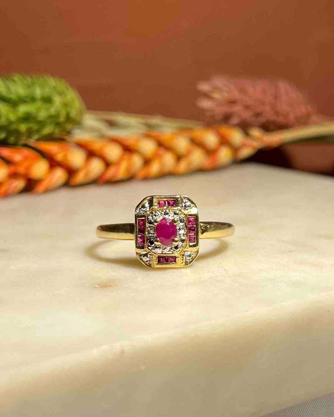 Bague style Art-déco Rubis "Kali"