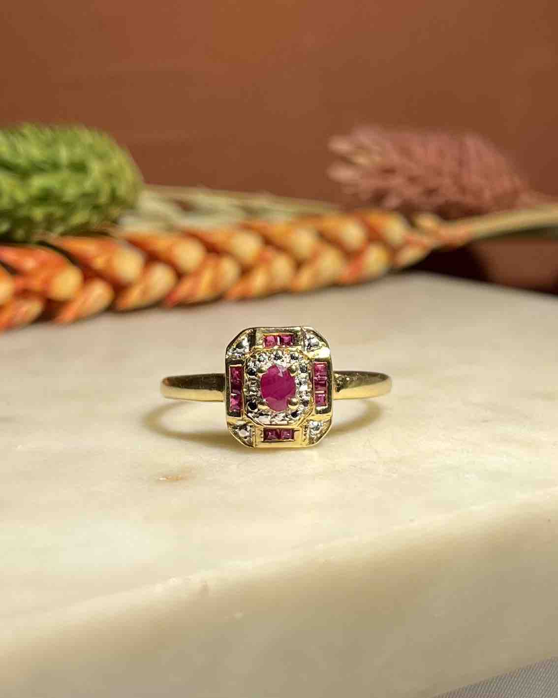 Bague style Art-déco Rubis "Kali"