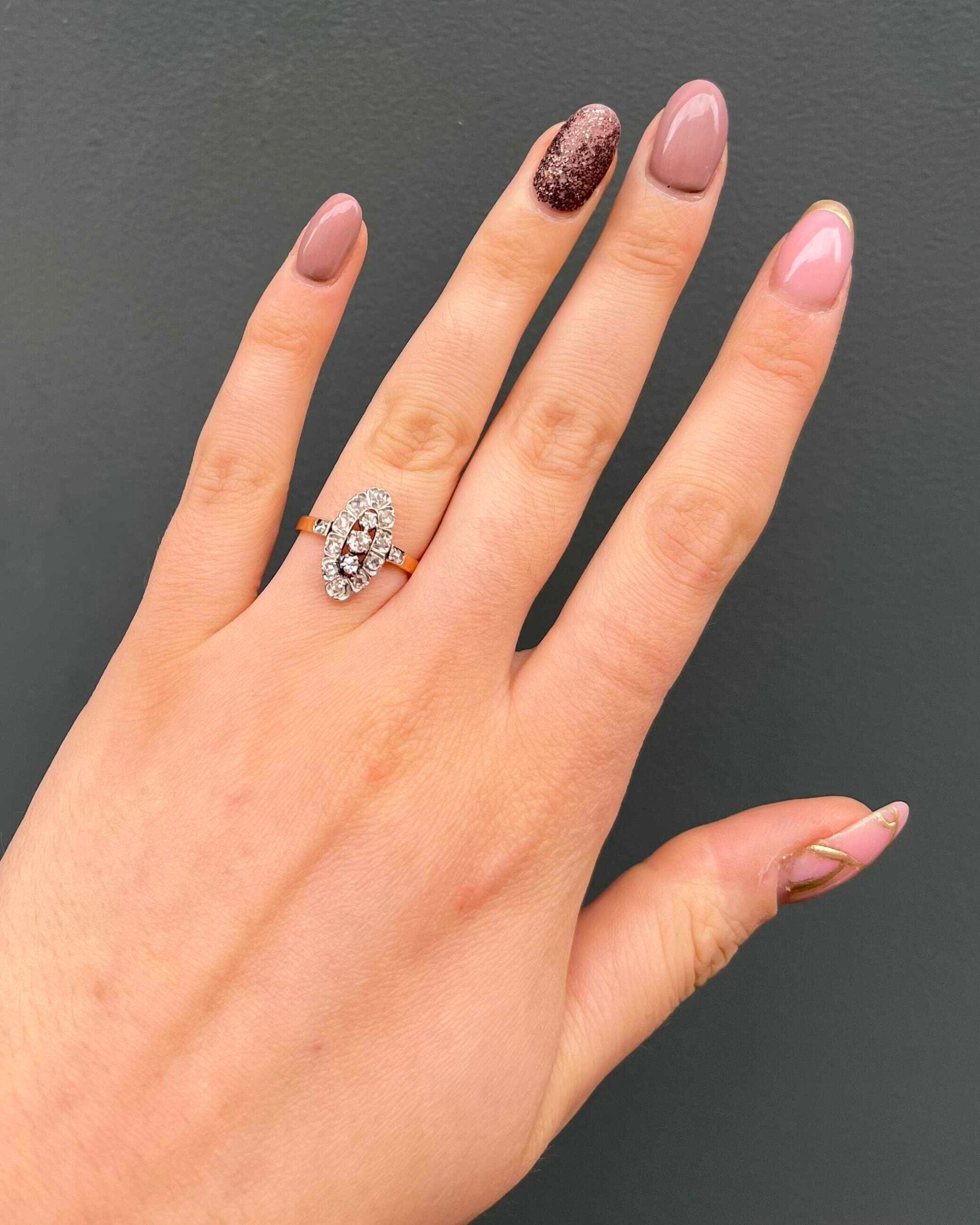 Bague Art-Déco Marquise 15 Diamants "Andréa" - Elliade Paris