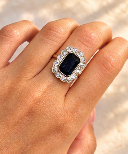 Bague Art-déco Saphir Teal 5.10 carats &amp; Diamants 4.88g "Janette"