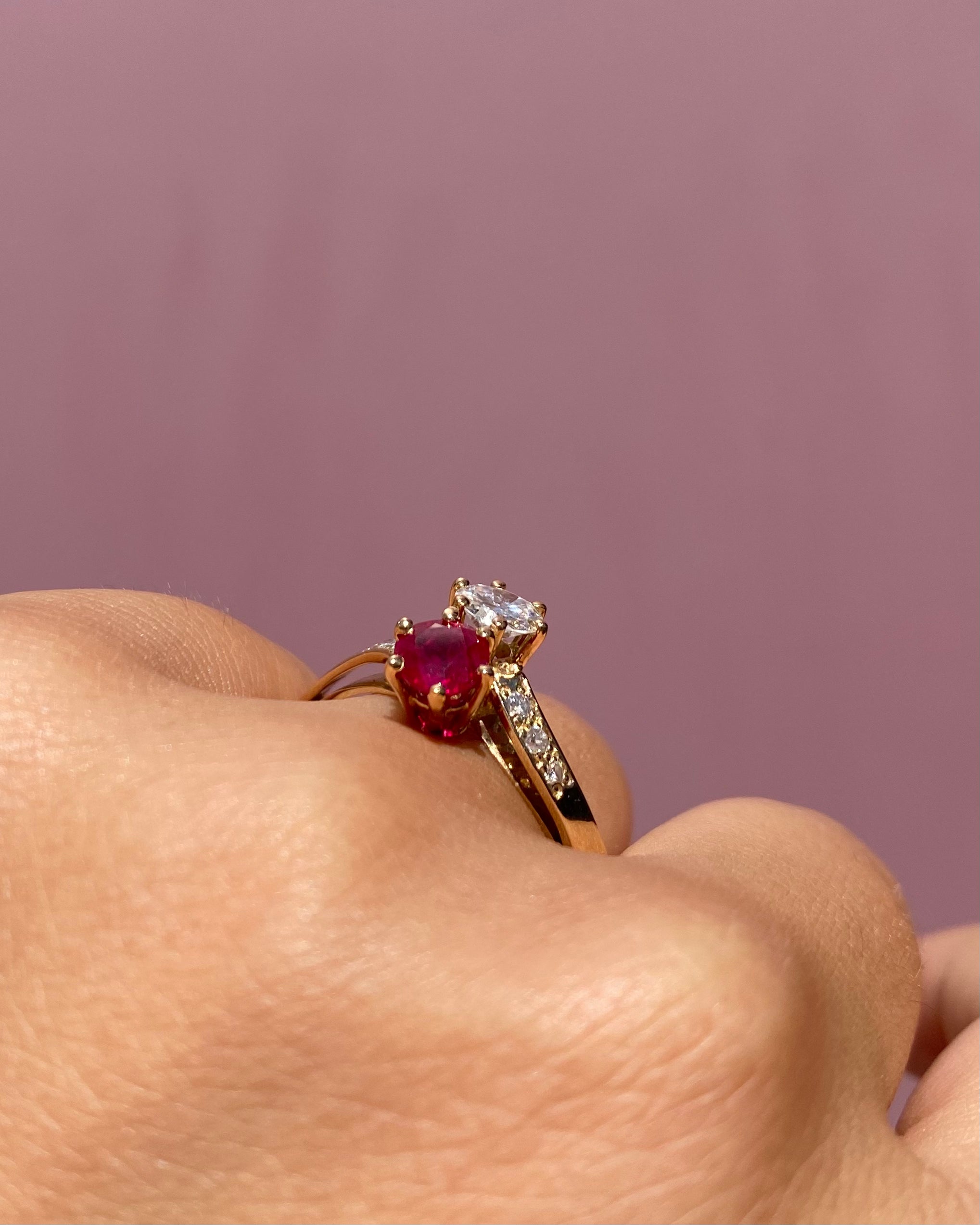 Toi &amp; Moi Ring Ruby 0.70 carat &amp; Diamonds "Blandine"