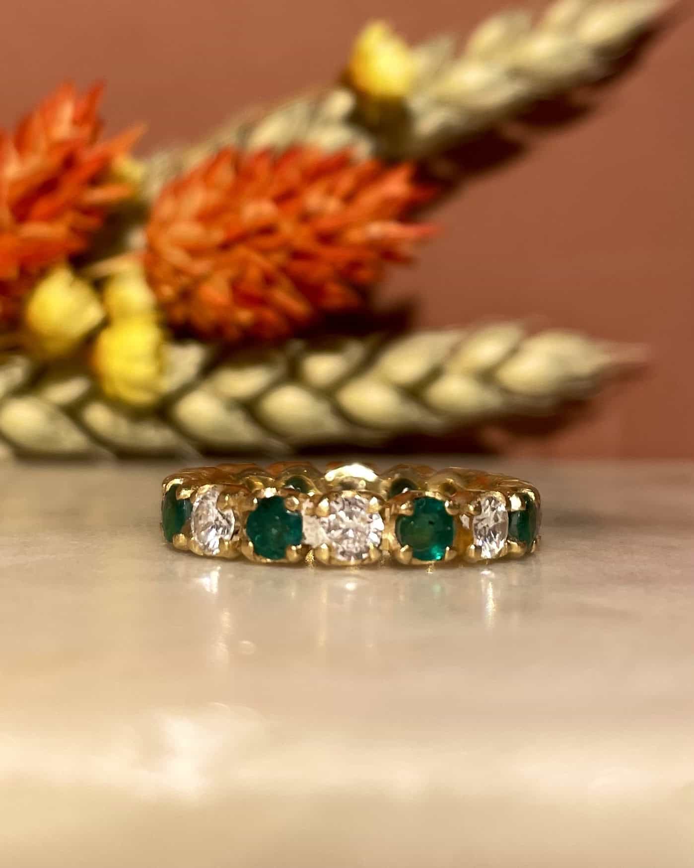 American Emerald and Diamond "Indiana" Wedding Band