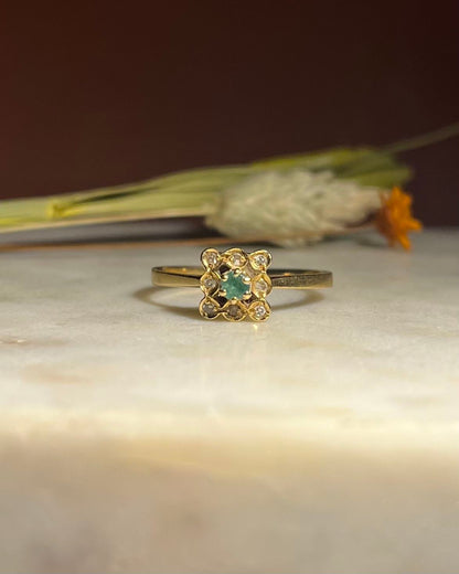 Bague marguerite émeraude &amp; diamants &quot;Cassandra&quot;