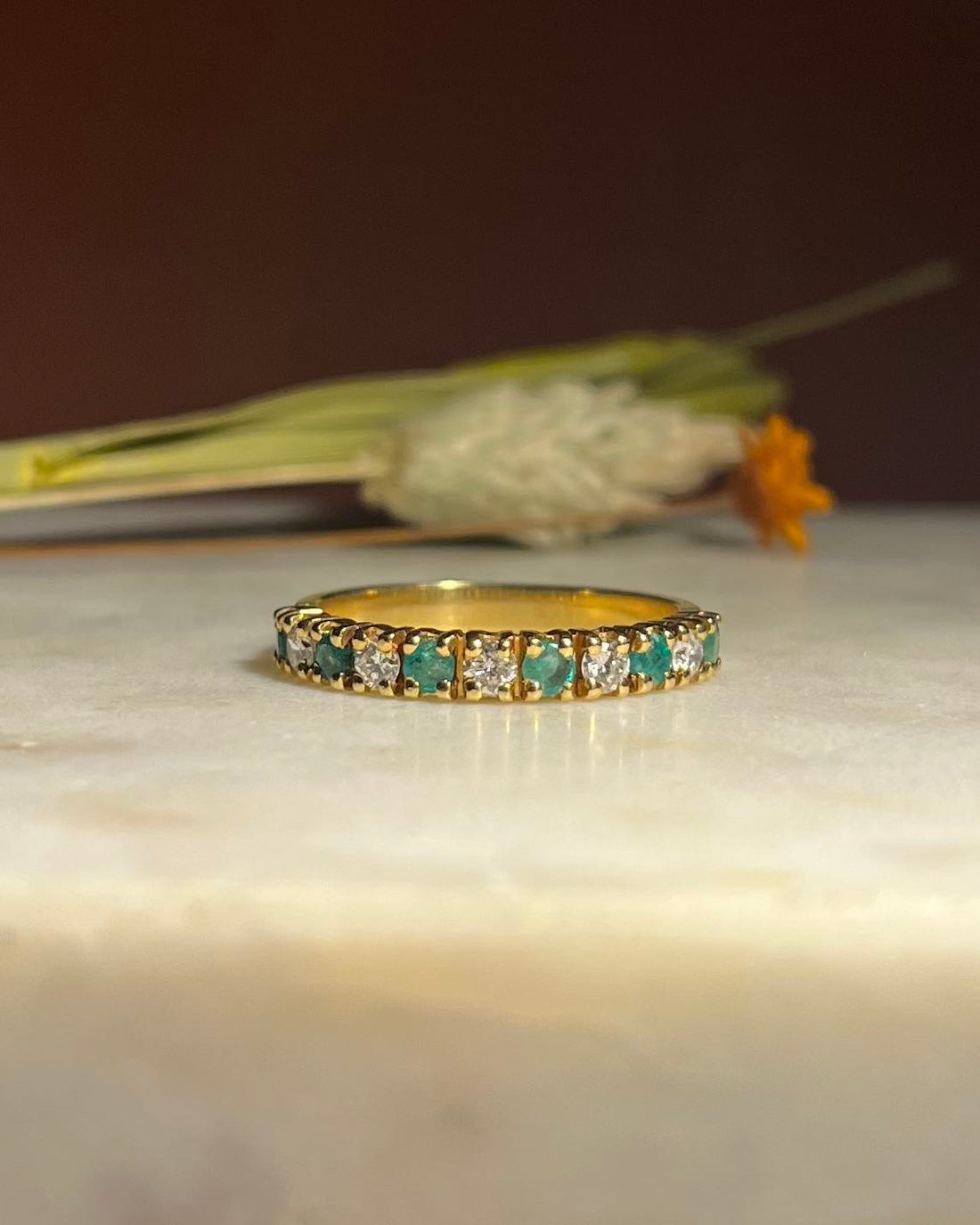 Bague rivière émeraudes &amp; diamants &quot;Marine&quot;