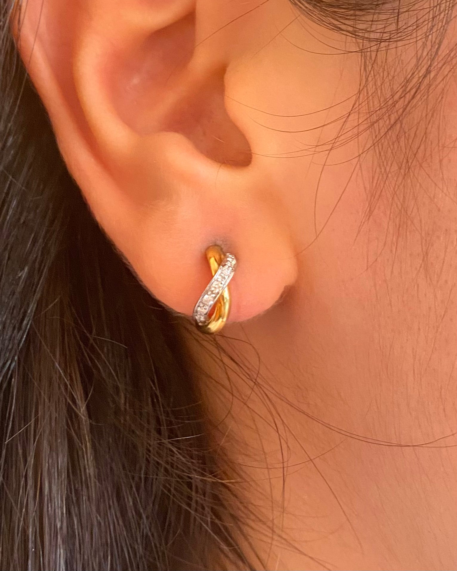 Half-Hoop Earrings Two Golds &amp; 14 Diamonds "Aleana"