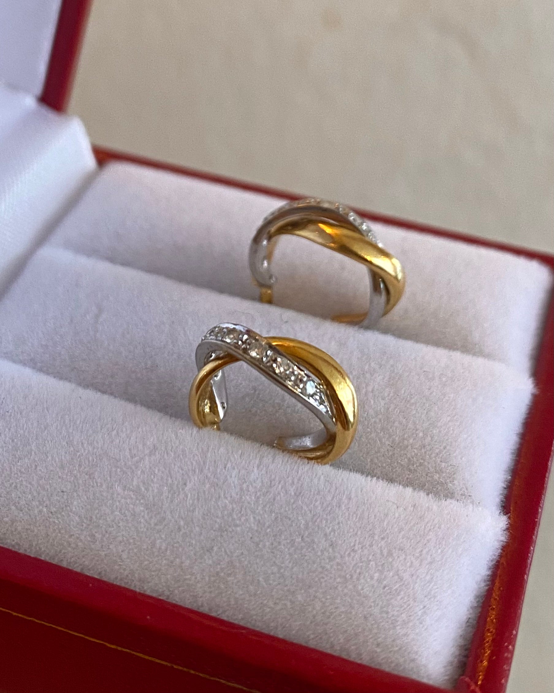 Half-Hoop Earrings Two Golds &amp; 14 Diamonds "Aleana"