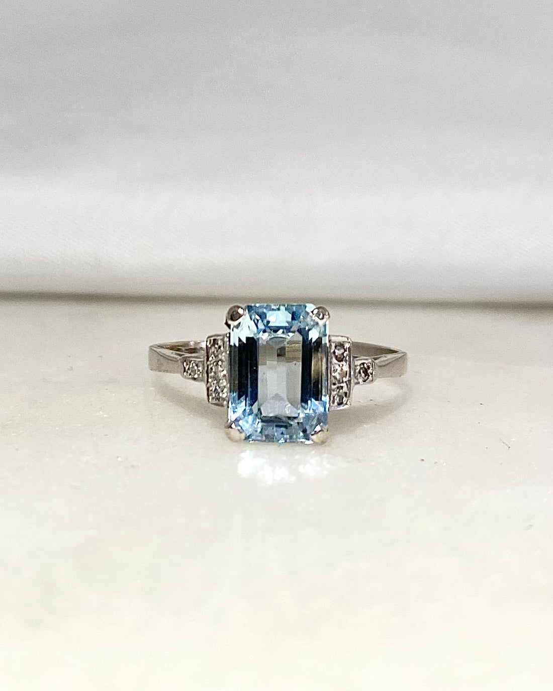 Bague Style Art-déco Aigue-marine 1.74 carat &amp; Diamants “Audile”