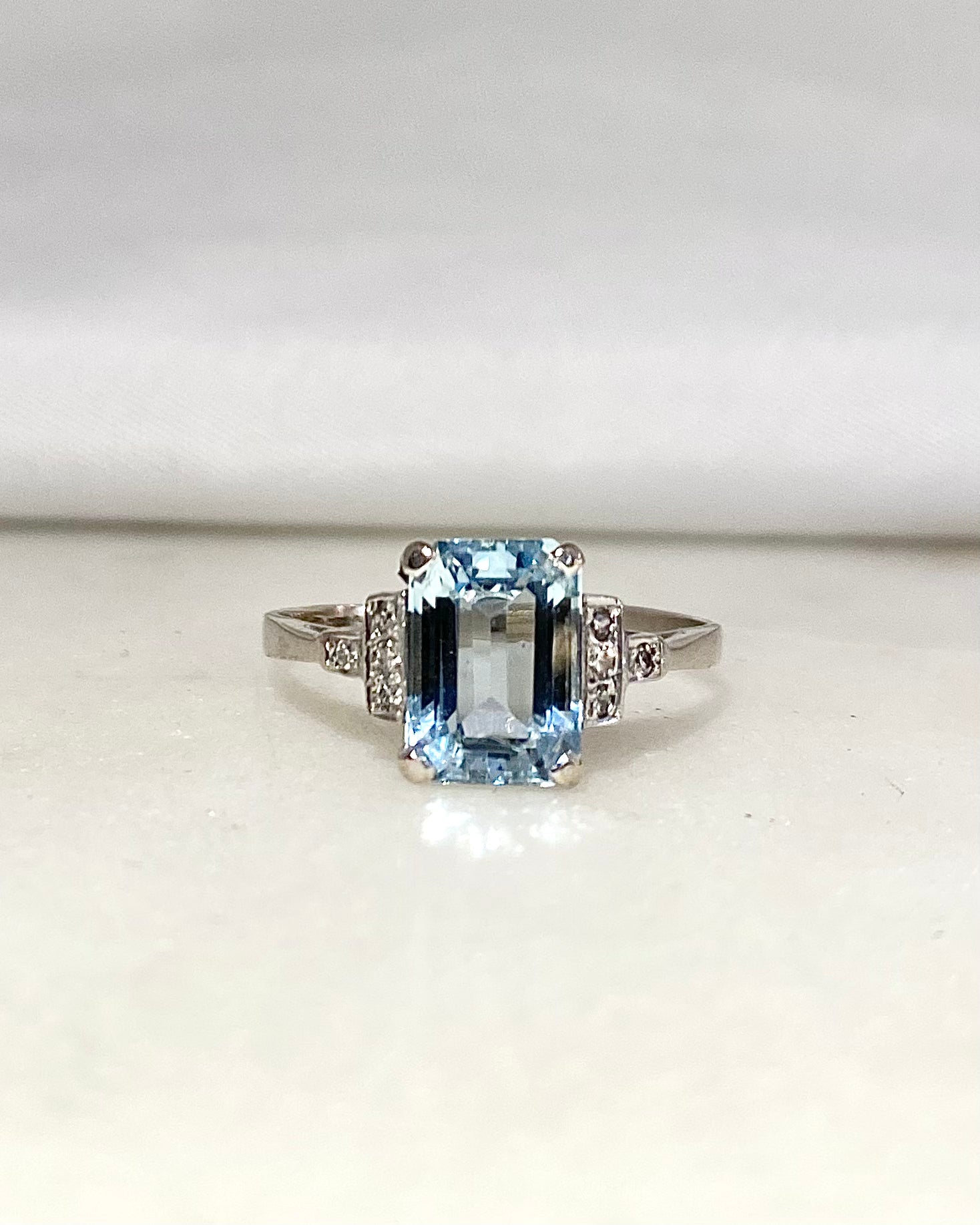 Bague Style Art-déco Aigue-marine 1.74 carat &amp; Diamants “Audile”