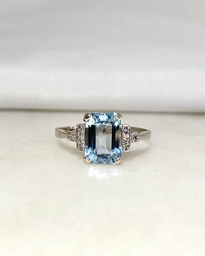 Bague Style Art-déco Aigue-marine 1.74 carat &amp; Diamants “Audile”