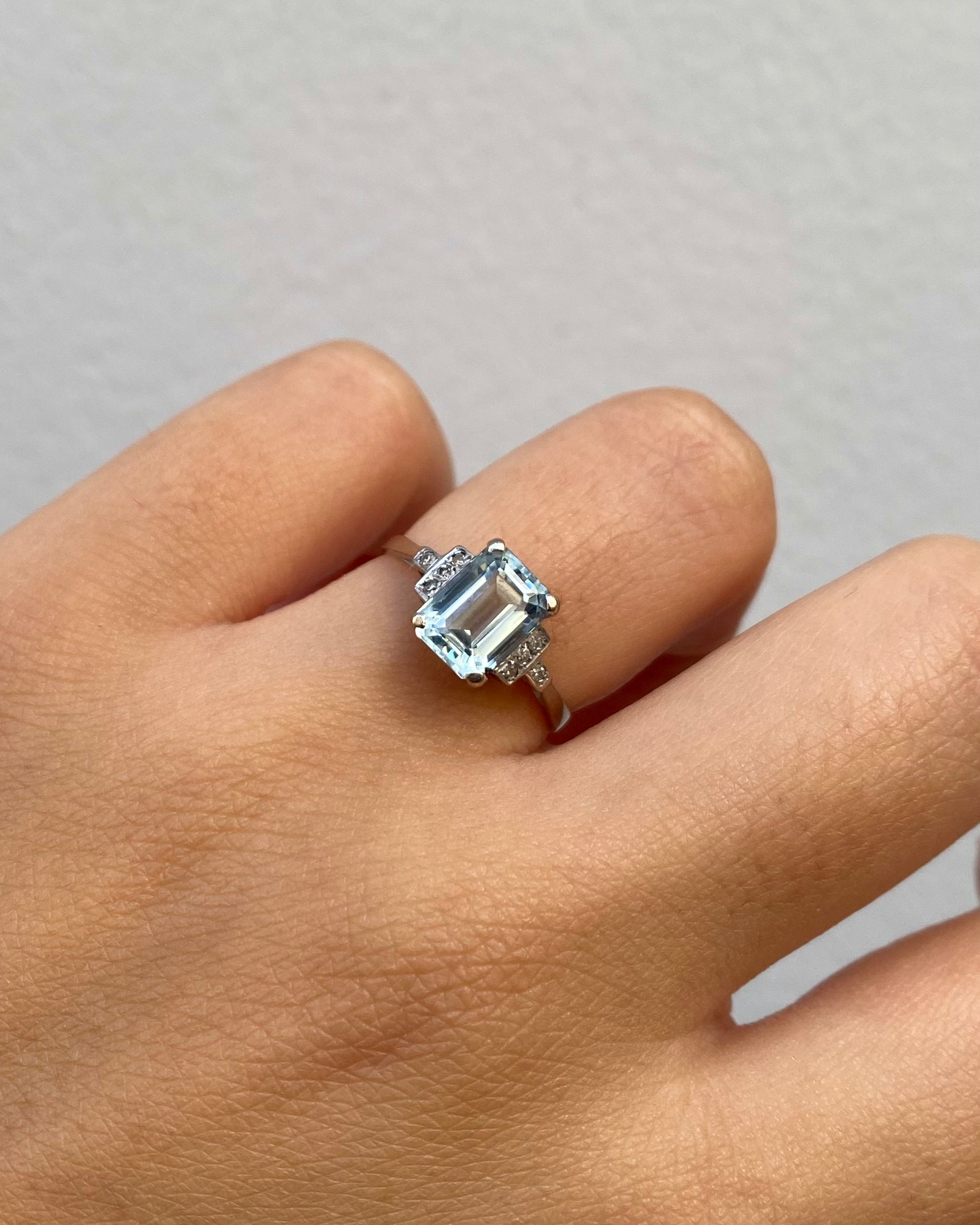 Bague Style Art-déco Aigue-marine 1.74 carat &amp; Diamants “Audile”