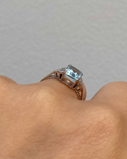 Bague Style Art-déco Aigue-marine 1.74 carat &amp; Diamants “Audile”