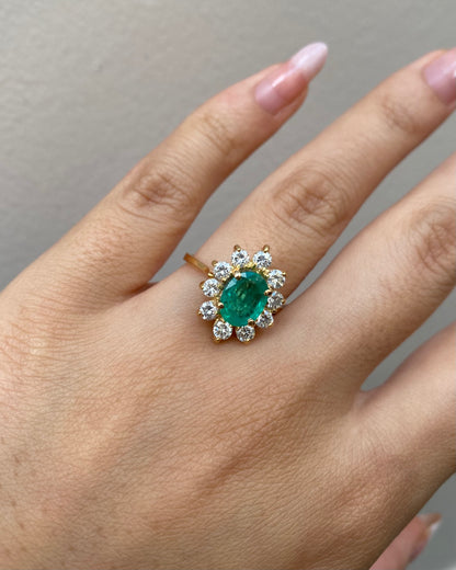 Bague Marguerite Émeraude 1.15 carat &amp; Diamants &quot;Adria&quot;