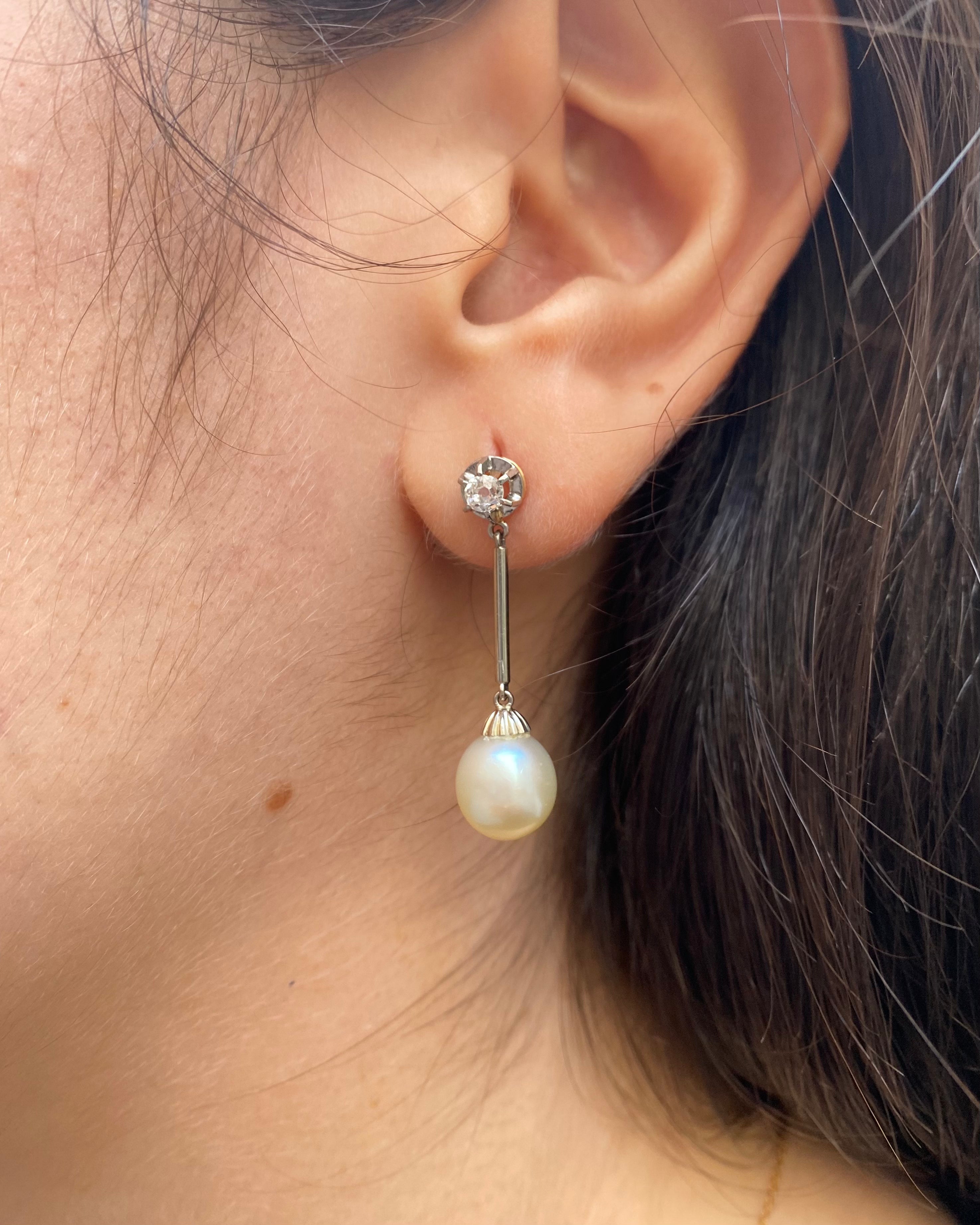 Pendientes colgantes con perlas y diamantes "Donya"