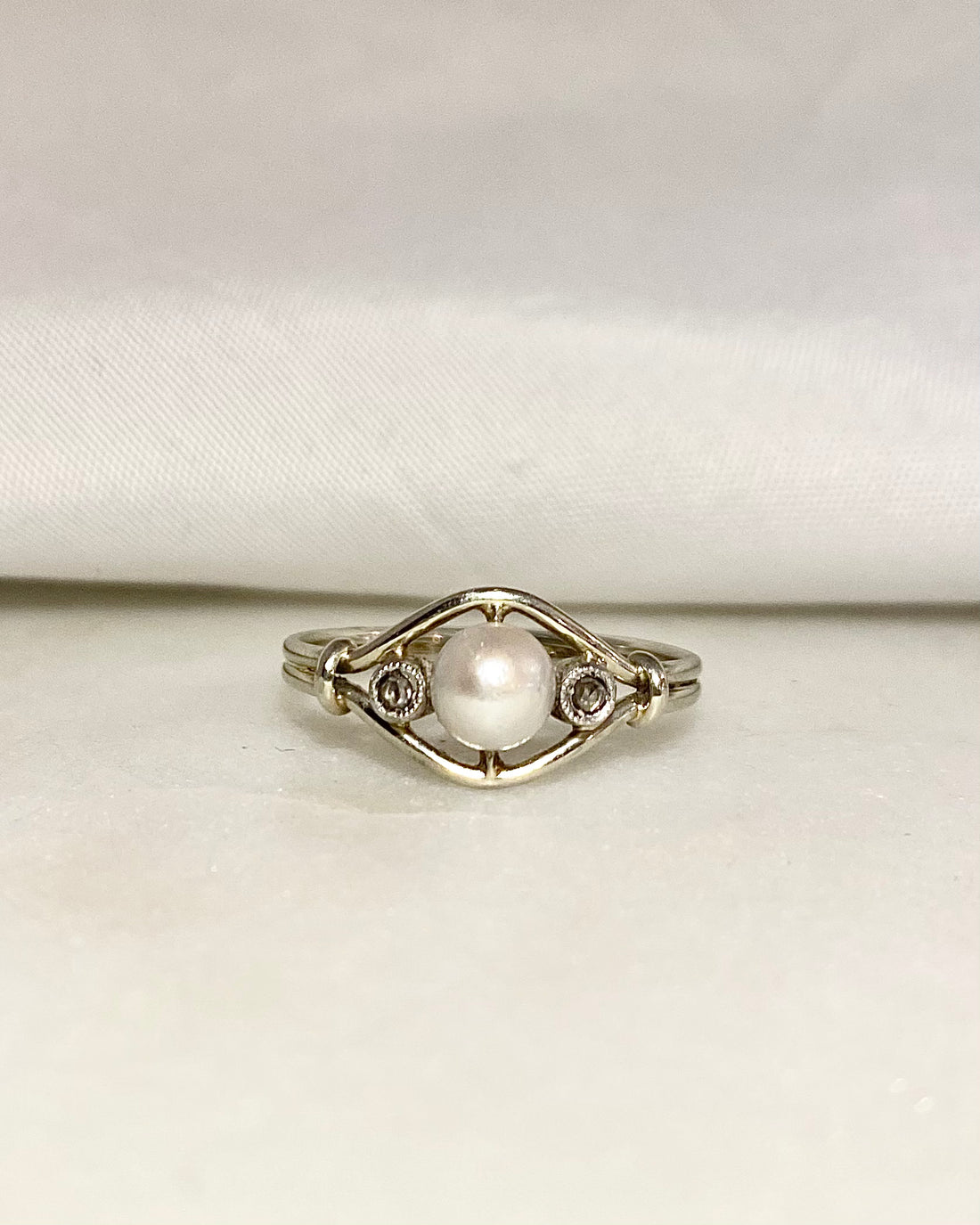 Bague Vintage Art-Déco Perle &amp; Diamants &quot;Helene&quot;