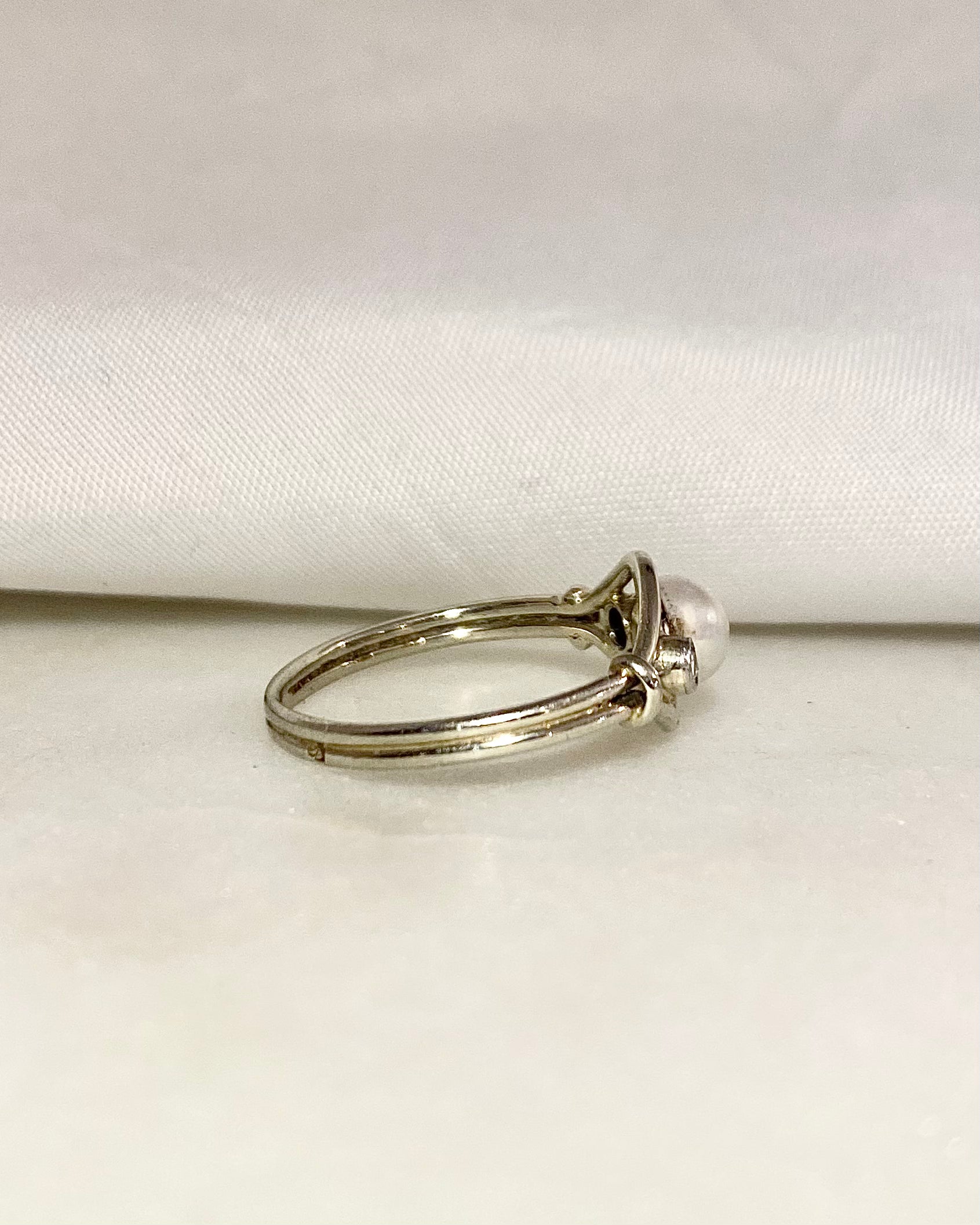 Bague Vintage Art-Déco Perle &amp; Diamants &quot;Helene&quot;