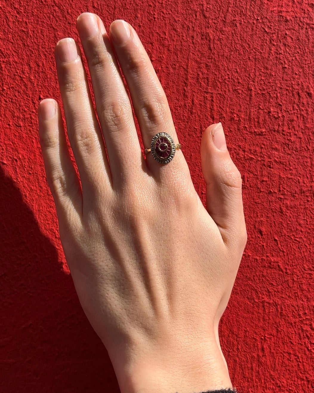 Bague style Art-déco Rubis &amp; Diamants &quot;Ludivine&quot;