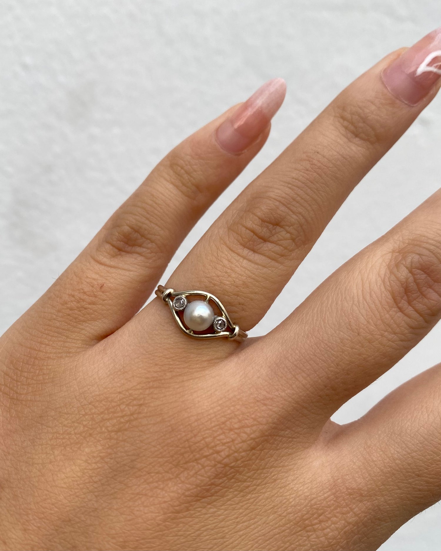 Bague Vintage Art-Déco Perle &amp; Diamants &quot;Helene&quot;