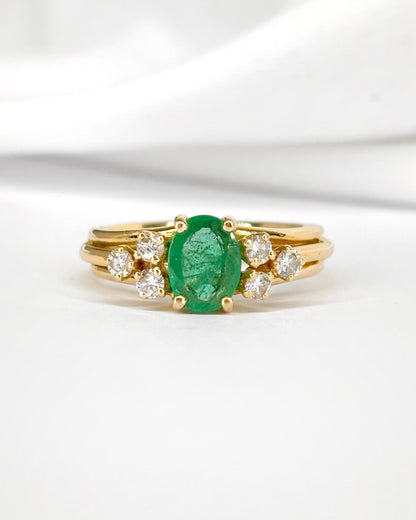 Bague Trilogie Émeraude 0.94 carat &amp; Diamants 0.30 carat "Cléa"
