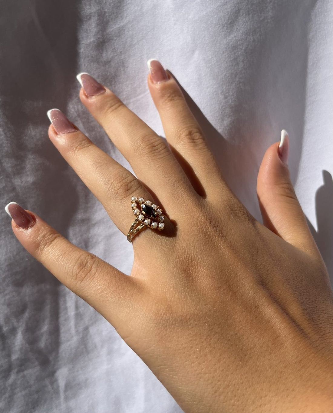 Bague Marquise Grenat  et Perles&quot;Ghalia&quot;