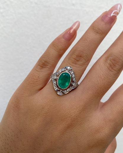 Bague Style Art Déco Émeraude 2.30 carats &amp; Diamants &quot;Fiona&quot;