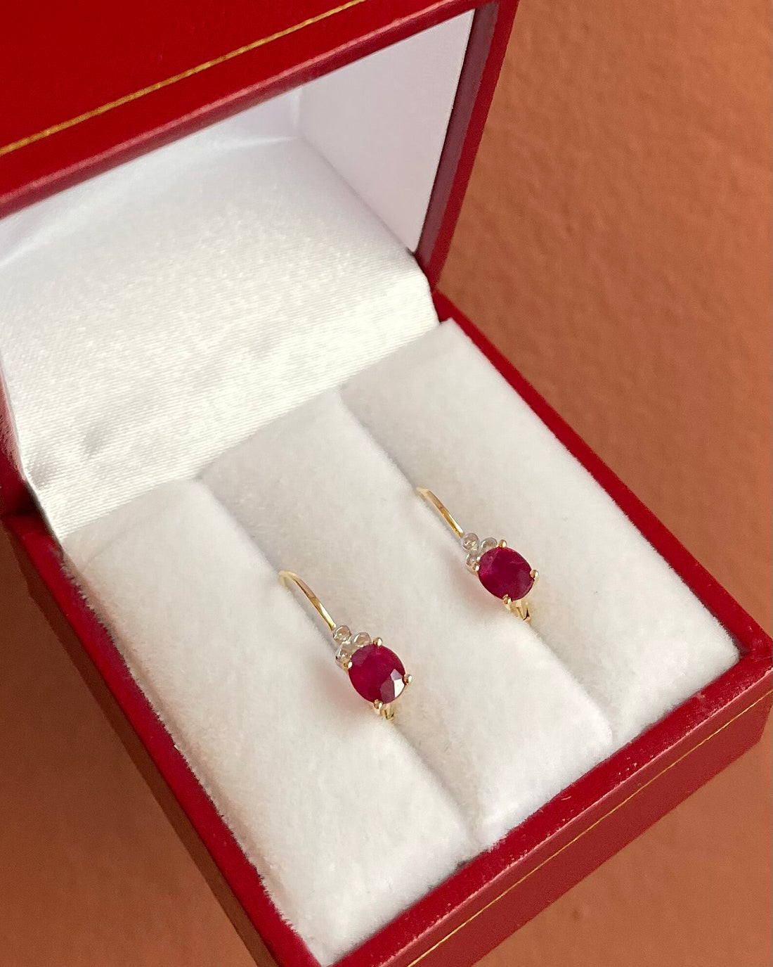 Vintage Ruby &amp;amp; Diamond &quot;Dalila&quot; Sleeper Earrings